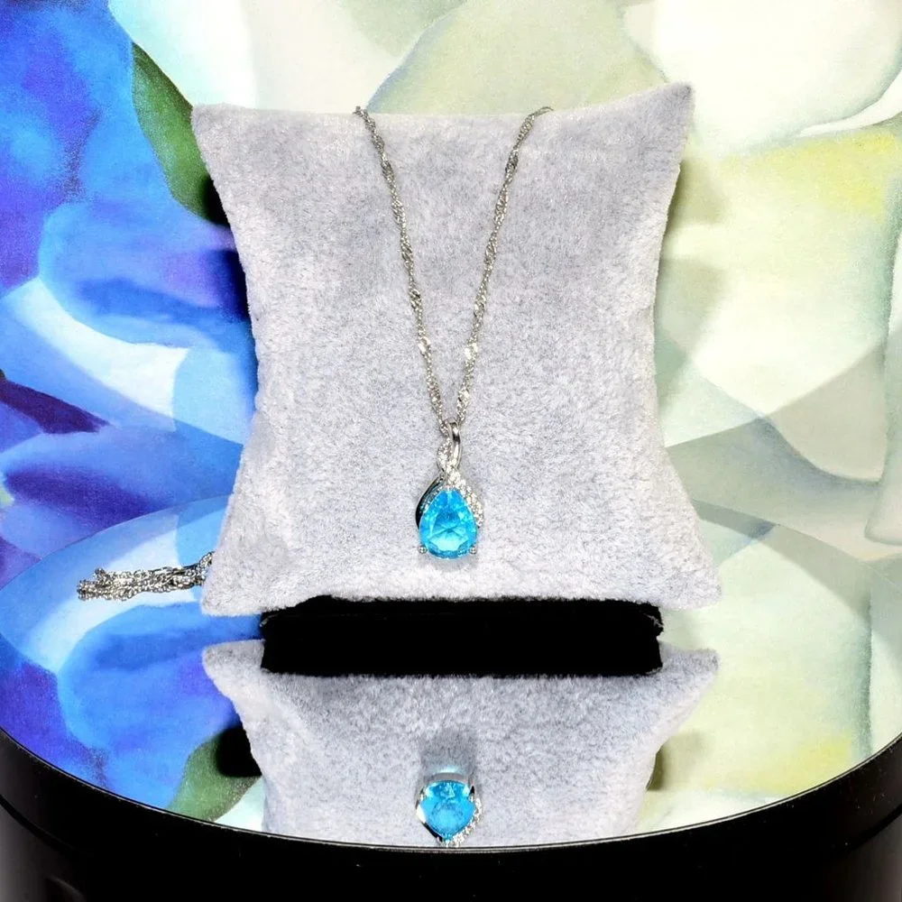 Brianna Teardrop Blue Topaz 925 Sterling Silver Pendant Necklace Gift Boxed - Picture 8 of 8